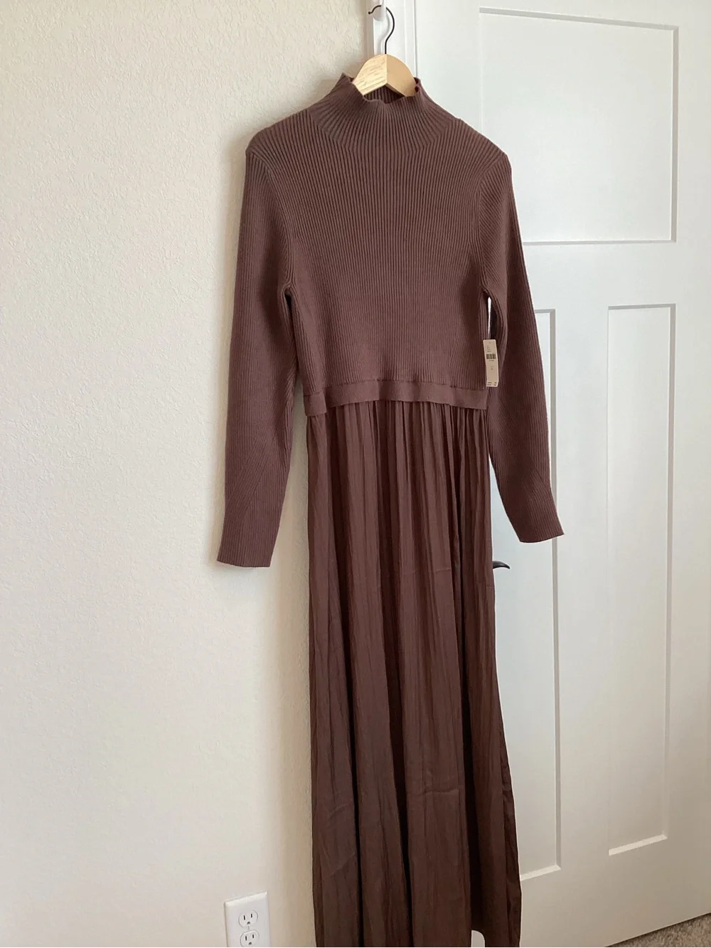 Anthropologie Thea Twofer Long-Sleeve Maxi Dress New XL Silky Root Beer Brown